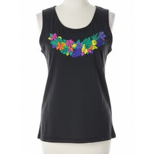 Separate Issue Tank Top Plus 18W Black Floral Vacation 100% Cotton SMALL HOLE